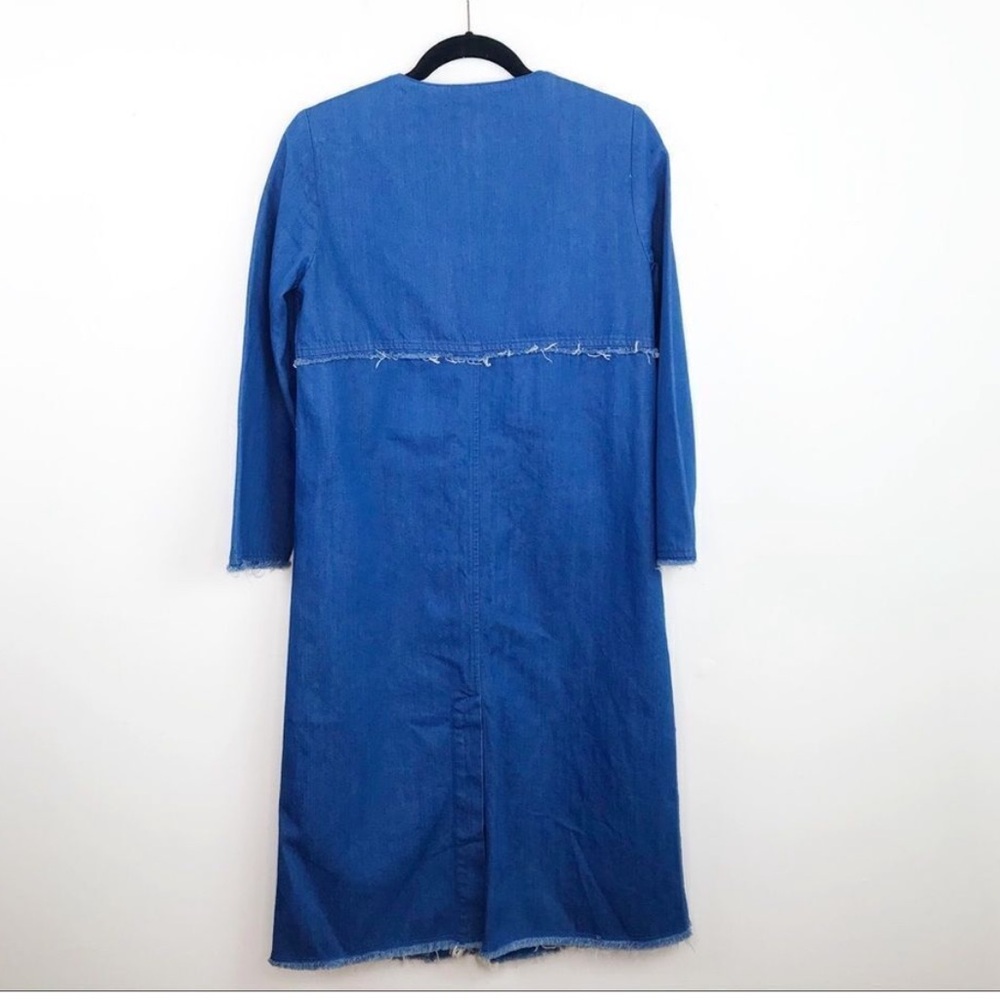 ZARA Blue Jean Jacket longline collarless denim duster small - Picture 5 of 13